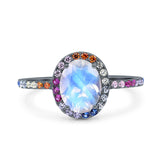 Oval Natural Stone Halo Wedding Ring