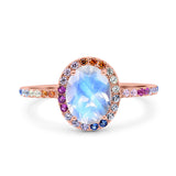 Oval Natural Stone Halo Wedding Ring