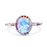 Oval Natural Stone Halo Wedding Ring