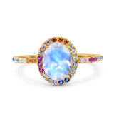Oval Natural Stone Halo Wedding Ring