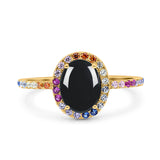 Oval Natural Stone Halo Wedding Ring