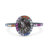 Oval Natural Stone Halo Wedding Ring