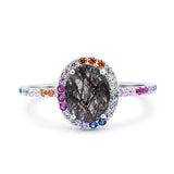 Oval Natural Stone Halo Wedding Ring