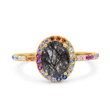 Oval Natural Stone Halo Wedding Ring