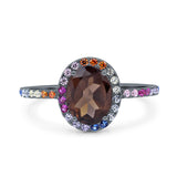Oval Natural Stone Halo Wedding Ring