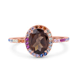Oval Natural Stone Halo Wedding Ring