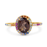 Oval Natural Stone Halo Wedding Ring