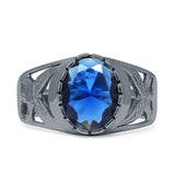 Oval 11mm Celtic Ring Blue Sapphire CZ Solitaire 925 Sterling Silver