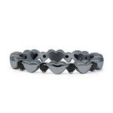 Round Black CZ 3mm Love Heart Ring 925 Sterling Silver