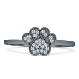 Dog Cat Puppy 8mm Cluster Cubic Zirconia Paw Print Ring 925 Sterling Silver