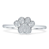 Dog Cat Puppy 8mm Cluster Cubic Zirconia Paw Print Ring 925 Sterling Silver