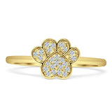 Dog Cat Puppy 8mm Cluster Cubic Zirconia Paw Print Ring 925 Sterling Silver