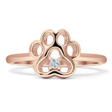 Dog Puppy 9mm Paw Print Solitaire Ring Cubic Zirconia 925 Sterling Silver