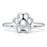 Dog Puppy 9mm Paw Print Solitaire Ring Cubic Zirconia 925 Sterling Silver