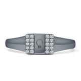 Key Hole Band 6mm Cluster Cubic Zirconia Ring 925 Sterling Silver