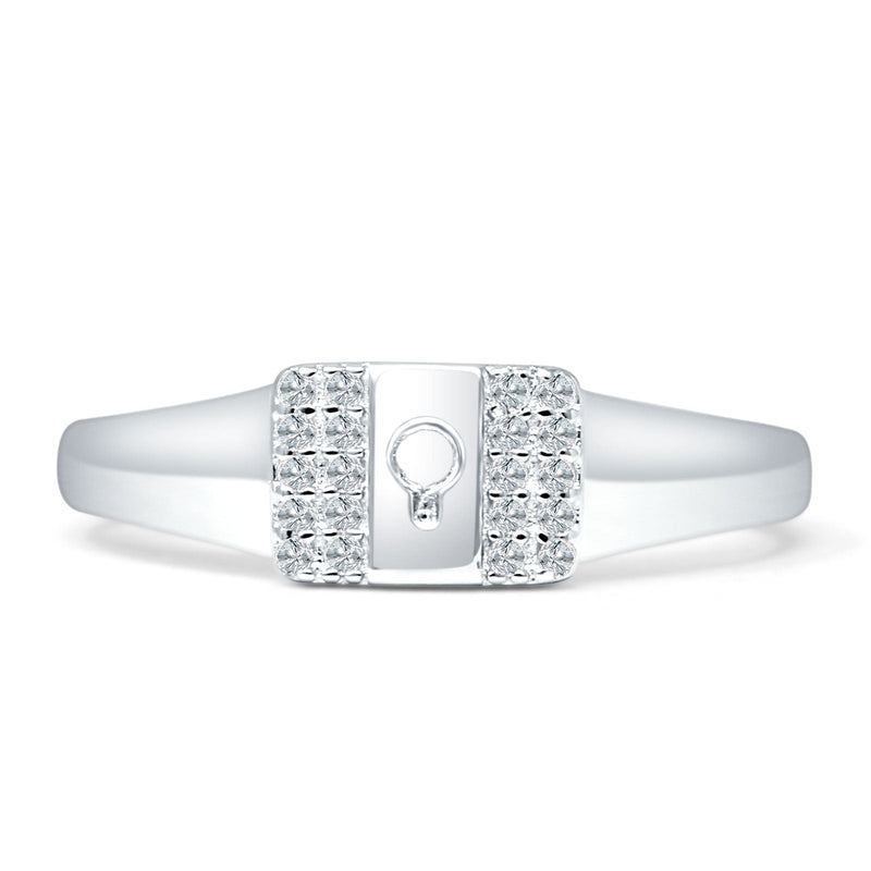 Key Hole Band 6mm Cluster Cubic Zirconia Ring 925 Sterling Silver