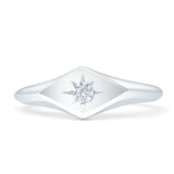 Twinkle Star Cubic Zirconia Signet Ring 7mm 925 Sterling Silver