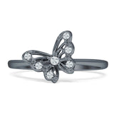 Butterfly Filigree Ring Cubic Zirconia 8mm Statement 925 Sterling Silver