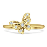 Butterfly Filigree Ring Cubic Zirconia 8mm Statement 925 Sterling Silver