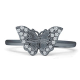 Heart Shaped Cluster Butterfly Ring 8.5mm Cubic Zirconia 925 Sterling Silver