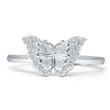 Heart Shaped Cluster Butterfly Ring 8.5mm Cubic Zirconia 925 Sterling Silver