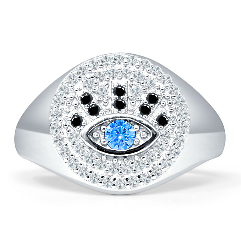 Round 13.5mm Cluster Cubic Zirconia Evil Eye Ring 925 Sterling Silver
