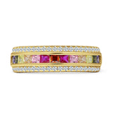 Half Eternity Princess Cut Multicolor Cubic Zirconia Rainbow Ring 925 Sterling Silver