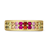 Half Eternity Band 5mm Round Multicolor Cubic Zirconia 925 Sterling Silver
