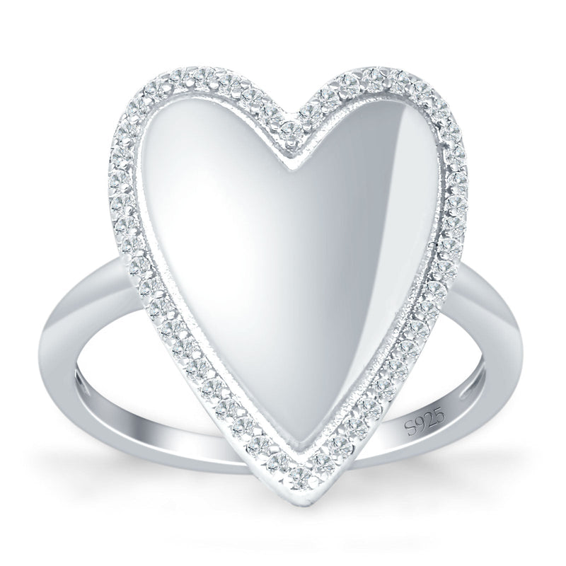 Heart 20.4mm Halo Cubic Zirconia Promise Ring 925 Sterling Silver