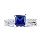 Art Deco 8mm Princess Cut Blue Sapphire CZ Stackable Ring 925 Sterling Silver