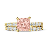 Art Deco 8mm Princess Cut Morganite CZ Stackable Ring 925 Sterling Silver
