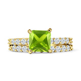 Art Deco 8mm Princess Cut Peridot CZ Stackable Ring 925 Sterling Silver