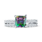 Art Deco 8mm Princess Cut Rainbow CZ Stackable Ring 925 Sterling Silver