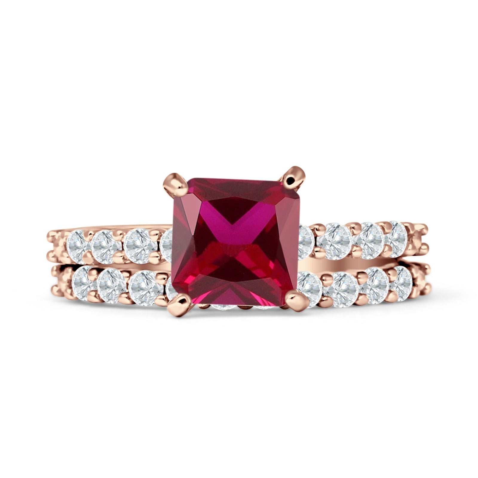 Princess Cut Ring Stackable Rings Art Deco 8mm Princess Cut Ruby CZ Stackable Ring 925 Sterling Silver ...