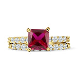 Art Deco 8mm Princess Cut Ruby CZ Stackable Ring 925 Sterling Silver