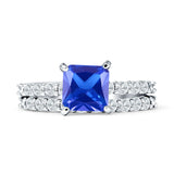 Art Deco 8mm Princess Cut Tanzanite CZ Stackable Ring 925 Sterling Silver