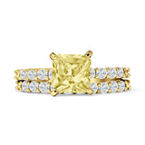 Art Deco 8mm Princess Cut Yellow CZ Stackable Ring 925 Sterling Silver