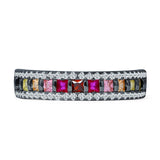 Half Eternity Band 4.6mm Baguette Multicolor Cubic Zirconia 925 Sterling Silver