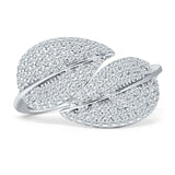 Leaf 10mm Bypass Ring Cluster Cubic Zirconia 925 Sterling Silver