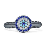 Round Evil Eye Blue CZ & Cubic Zirconia Beaded Ring 925 Sterling Silver