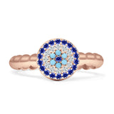 Round Evil Eye Blue CZ & Cubic Zirconia Beaded Ring 925 Sterling Silver