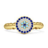 Round Evil Eye Blue CZ & Cubic Zirconia Beaded Ring 925 Sterling Silver