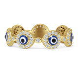 Good Luck 5.4mm Evil Eye Rings Round Halo Cubic Zirconia 925 Sterling Silver