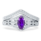 Two Piece Marquise Amethyst CZ Bridal Ring Eternity Band 925 Sterling Silver