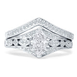 Two Piece Marquise Cubic Zirconia Bridal Ring Eternity Band 925 Sterling Silver