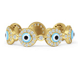 Round 5.4mm Evil Eye Ring Halo Cubic Zirconia 925 Sterling Silver