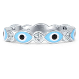 Minimalist 3.6mm Evil Eye Ring Cubic Zirconia Full Eternity Band 925 Sterling Silver
