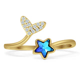 Star Mermaid Tail Ring 9mm Cubic Zirconia Adjustable 925 Sterling Silver