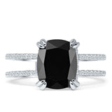 Vintage Style 10mm Cushion Cut Black CZ Art Deco Ring 925 Sterling Silver
