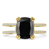 Vintage Style 10mm Cushion Cut Black CZ Art Deco Ring 925 Sterling Silver